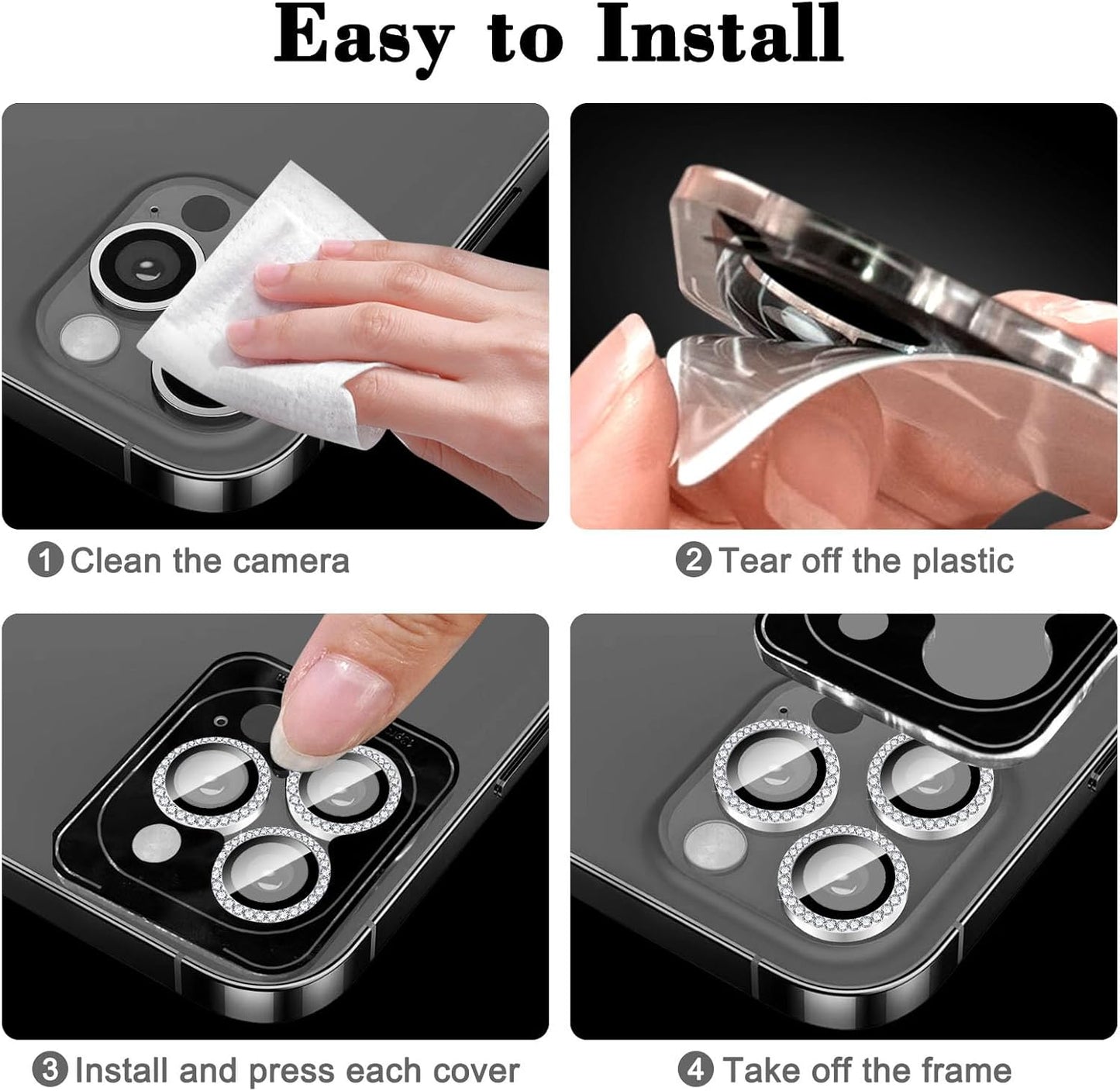 11, 9H Kucheed Bling Camera Lens Protector Compatible for iPhone Glitter Tempered Glass Camera Cover Film Stickers
