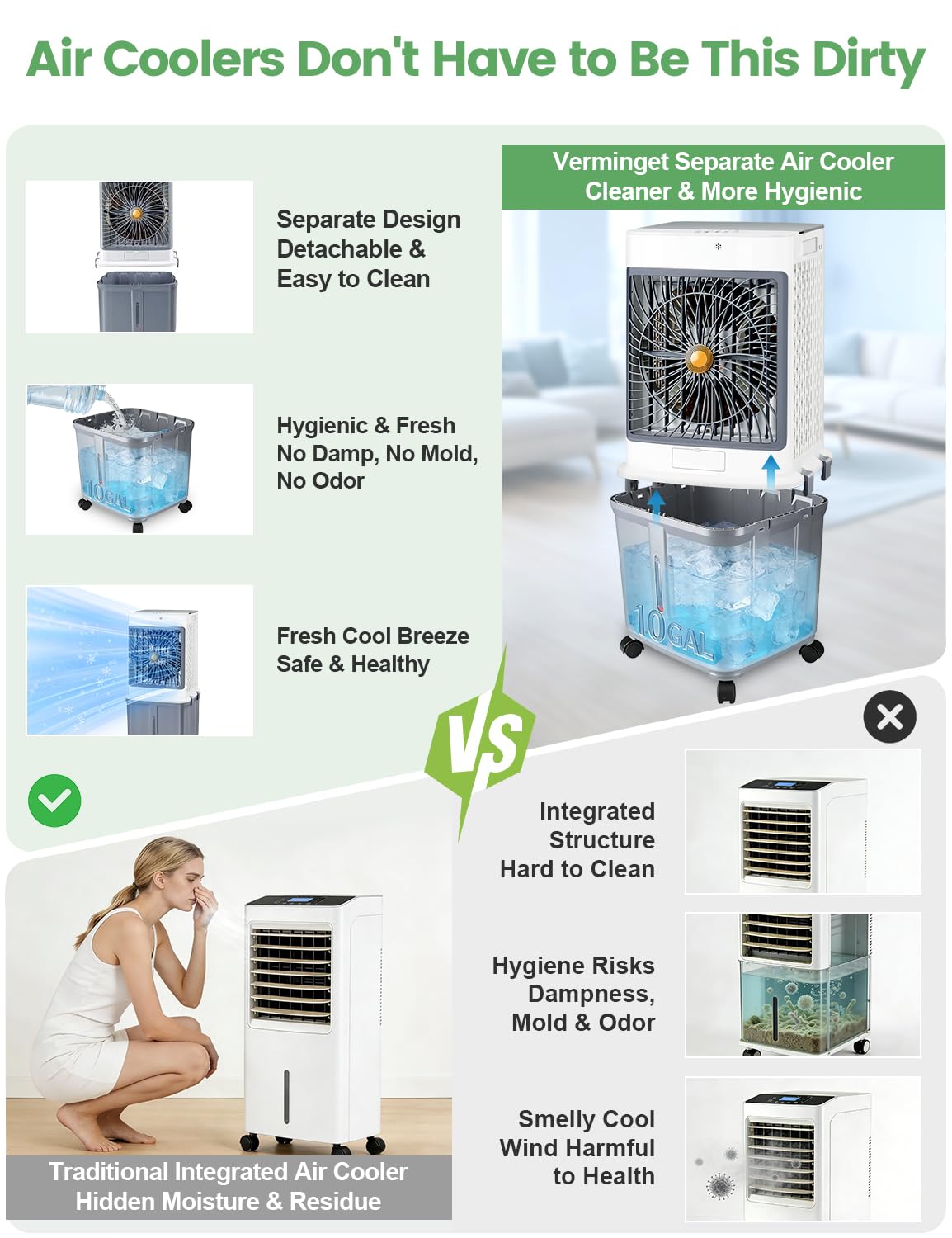 Swamp Cooler,Portable Air Conditioners Evaporative Air Cooler,Windowless Portable AC Unit Cooling Fans That Blow Cold Air With 10 Gallon WaterTank,Ultra Quiet for Room,Restaurant,Indoor,Outdoor,Garden