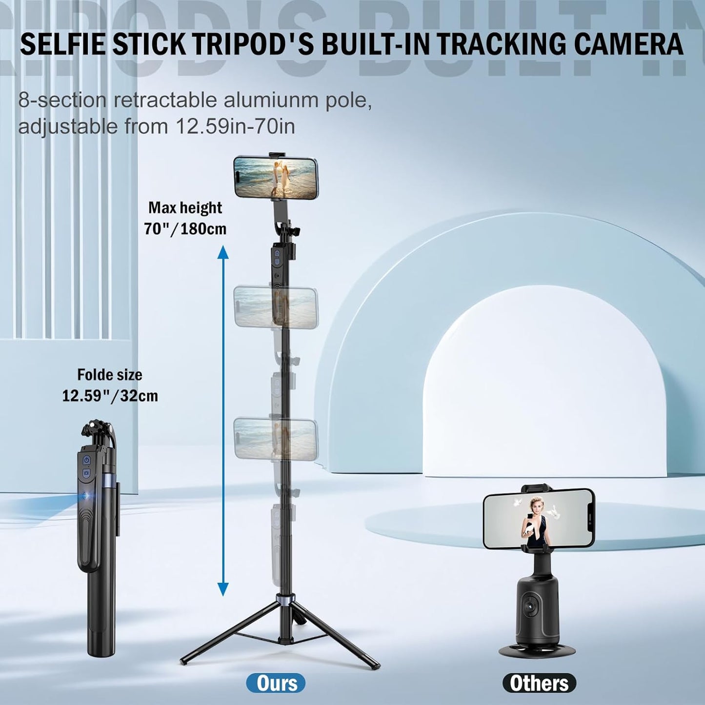 360 Auto Face Tracking Tripod Rotation with Stand,Android and iPhone Tripod Holder with Remote and Gesture Control, No