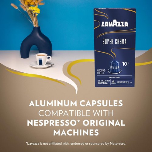 Lavazza Super Crema Capsules - Medium Roast Arabica & Robusta Blend | 60 Aluminum Capsules for Nespresso Machines
