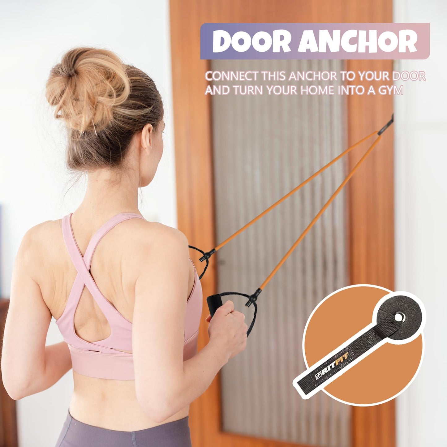 RitFit Single Resistance Exercise Band with Comfortable Handles - Ideal for Physical Therapy, Strength Training, Muscle Toning - Door Anchor and Starter Guide Included (Rose Pink(10-15lbs))