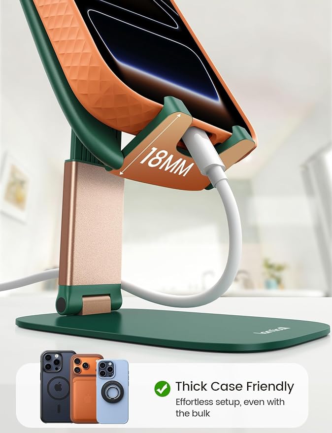 Lamicall Ultra-Thin Cell Phone Holder, Green Office Desk Accessories for iPhone Stand, Gifts for Fathers Day Men Dad Husband from Daughter Son Wife, Workspace Desk Organizer, Green Office Decor