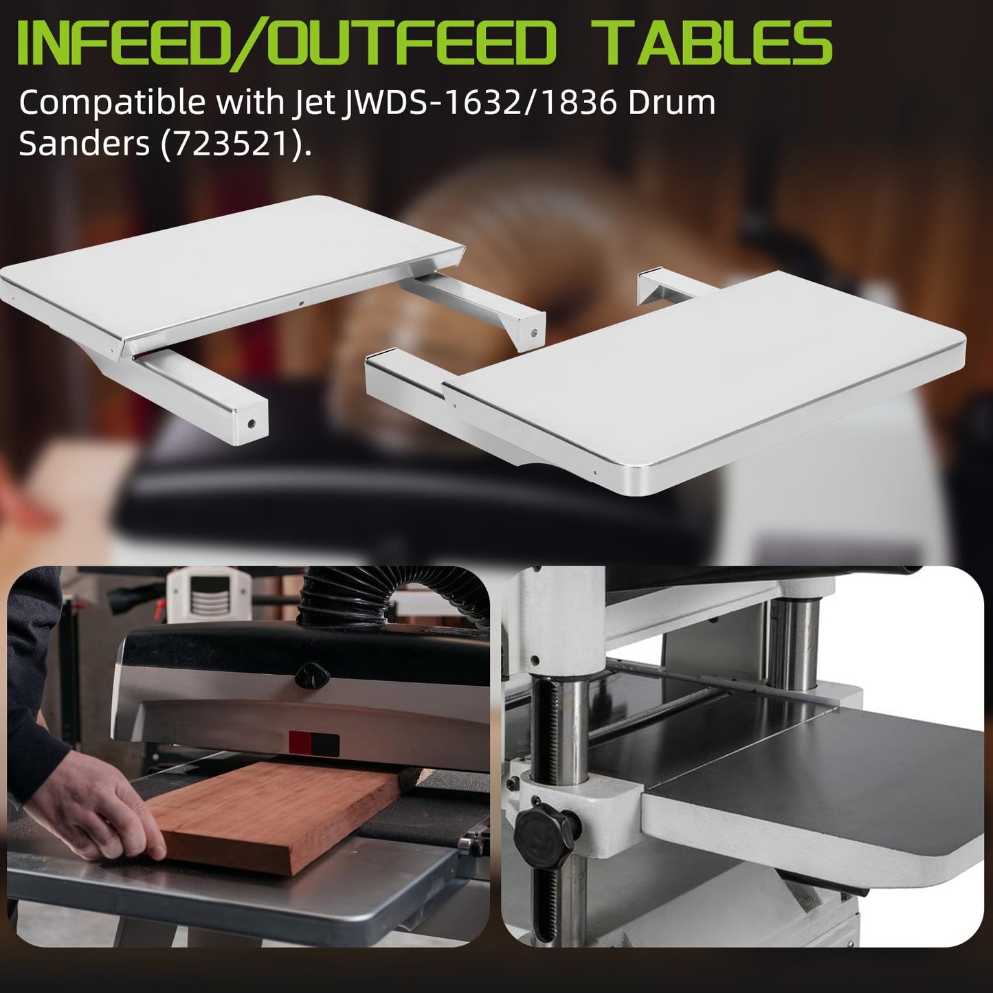 UPGRADED Feed/Outfeed Table Replacement 723521, Compatible with JWDS-1836, JWDS-1632 & JWDS-1632OSC Drum Sanders – 40" Work Surface, 65lb Capacity, Includes Hardware