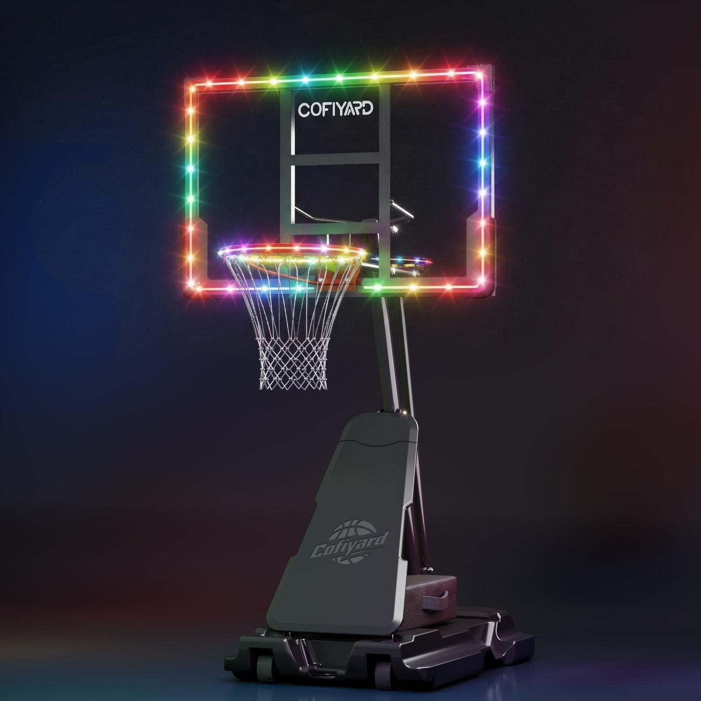 Cofiyard Basketball Hoop Outdoor with 44&48&54In Shatterproof Backboard, 5.25-10FT Height Portable Basketball Hoop with Sandbag, Adjustable Basketball Goal System