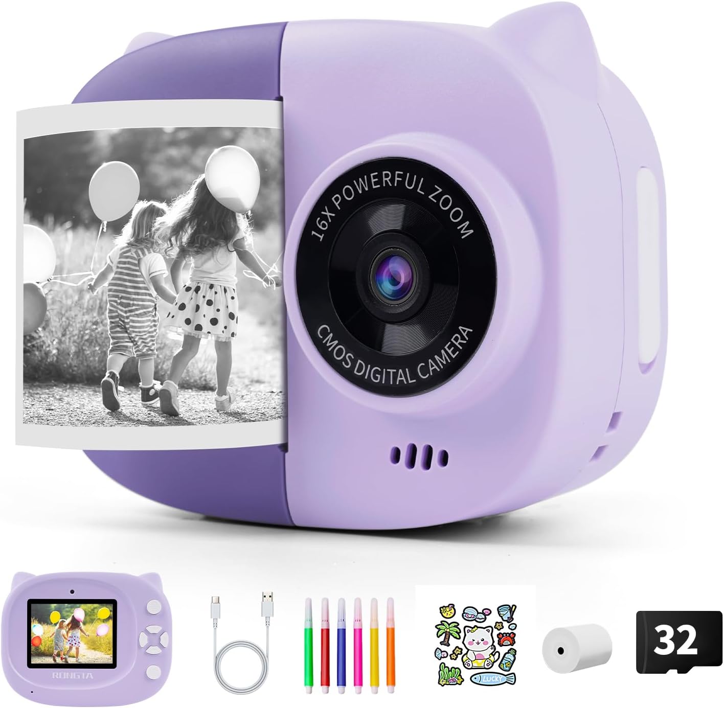Rongta 1080P 3 4 5 6 7 8 Portable Instant Camera for Kids Print Photos Travel Digital Video Camera for Toddlers Year