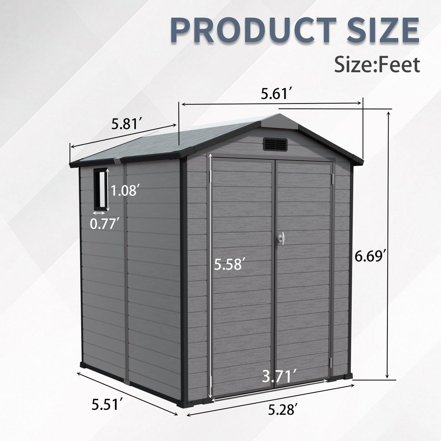Praxatek 6x6 FT Outdoor Storage Shed, Lockable Resin Tool Shed with Window & Floor, Dark Gray Polypropylene