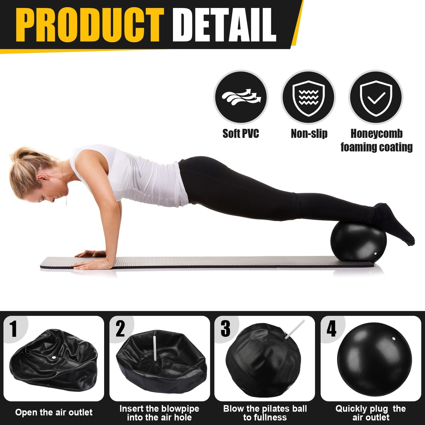Silipull 18 Pcs Pilates Ring and Ball Set Pilates Equipment for Home Workout 11.8 Inch Magic Circle Rings with Padded Handles, Small Yoga Balls for Strength, Fitness, Toning and Flexibility, Black