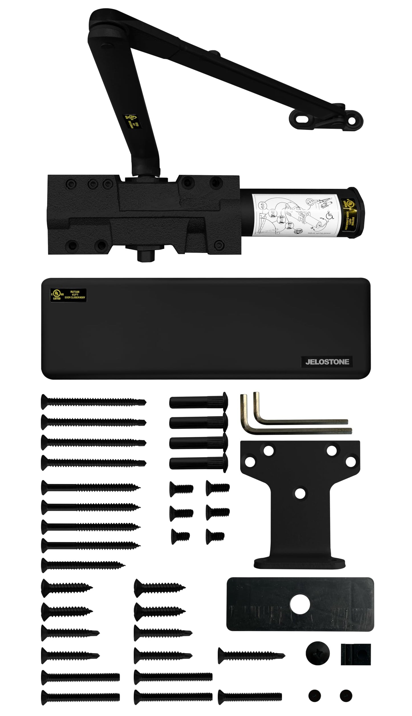 JELOSTONE Extra Heavy Duty Commercial Door Closer D9000DA Automatic Door Closer, Surface-Mounted Auto Door Closer, Size 1-6 Commercial Door Closer Heavy Duty for Heavy Traffic Areas, Matte Black