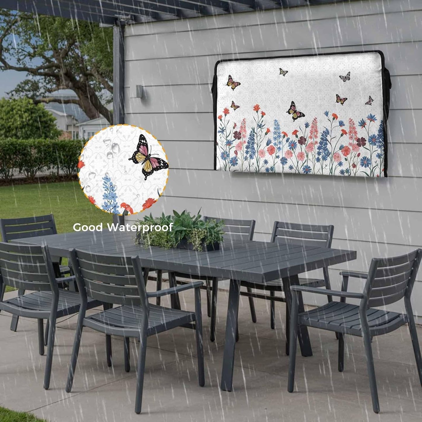EZON-CH 30-32 inch Outdoor TV Cover Vintage Plants Weatherproof TV Screen Protector Spring Lavender Flowers Butterflies