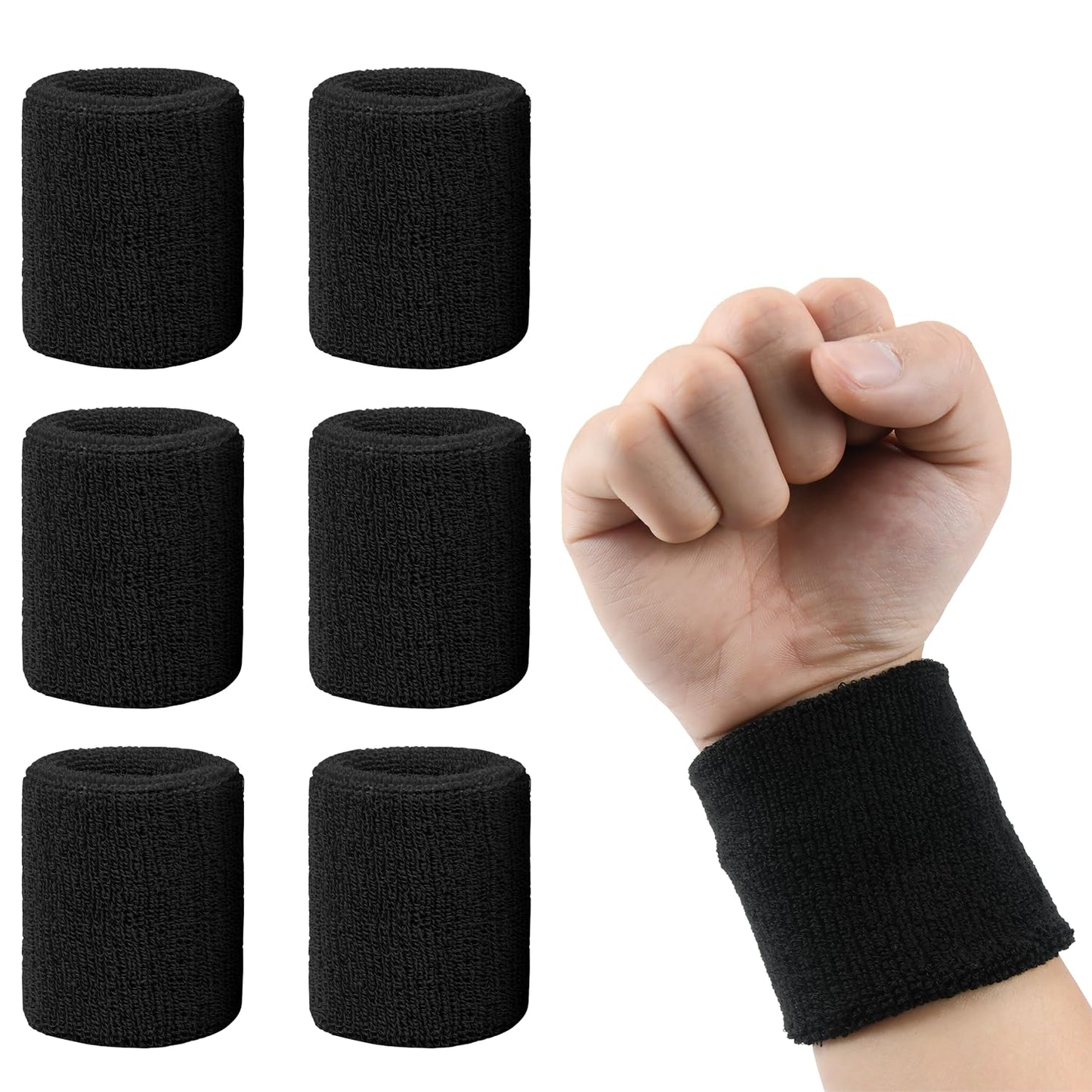 Generic 6 Pack Sweatbands Sports Wristband, Men & Women Wristbands, Breathable Cotton Sweatbands for Working Out, Running Athletic Sports, Basketball, Football, Black