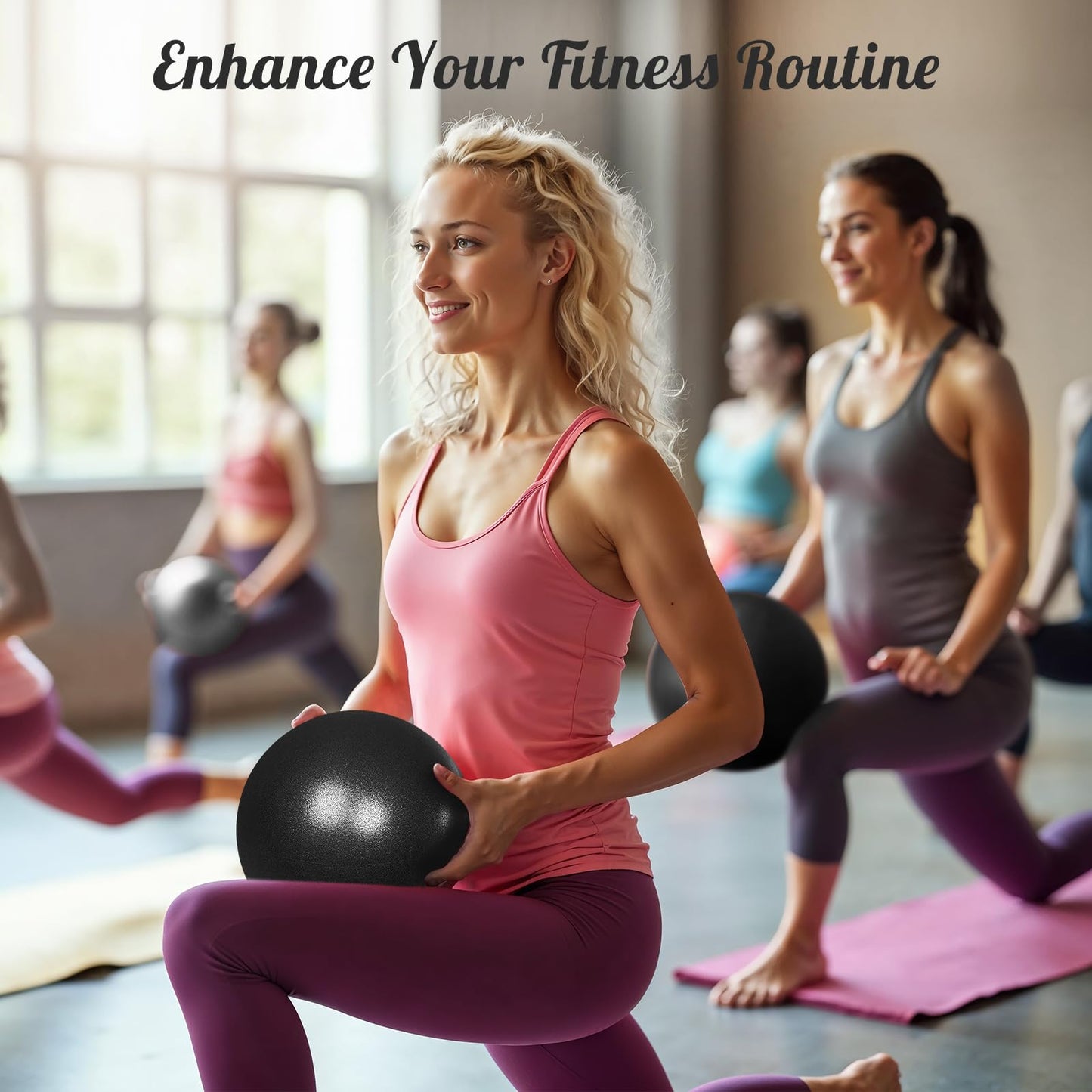Pimoys Pilates Ball 9 Inch Small Exercise Ball Mini Yoga Ball Workout Ball for Stability, Barre, Fitness, Bender, Core Training, Improves Balance (Black)