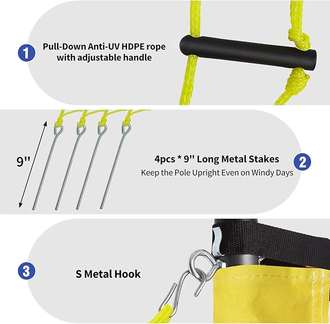 Outdoor Portable Volleyball Net Set for Backyard Beach with Adjustable Heavy Duty Poles, Durable Net, PU Volleyball & Pump, Carry Bag