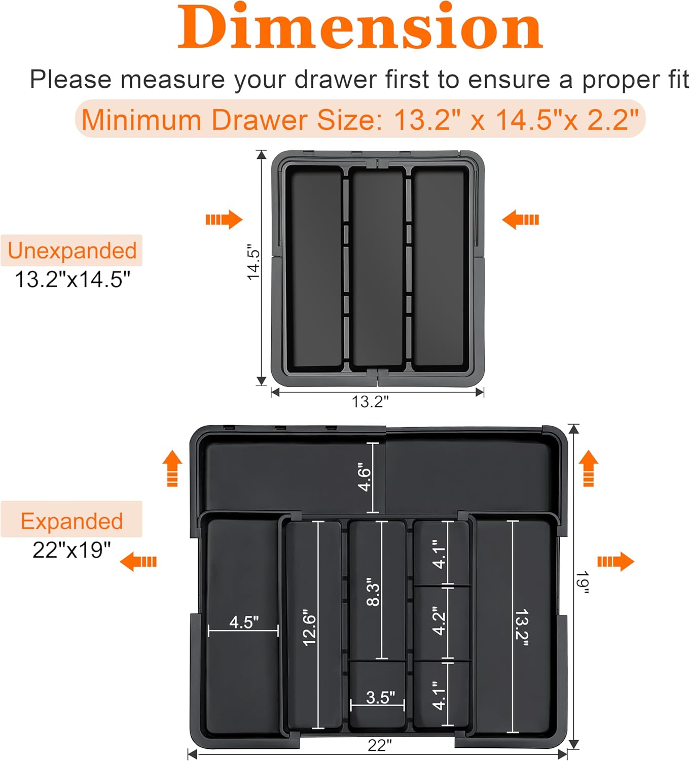 Spaclear Utensil Drawer Organizer - Expandable Silverware Holder with Adjustable Dividers | Black