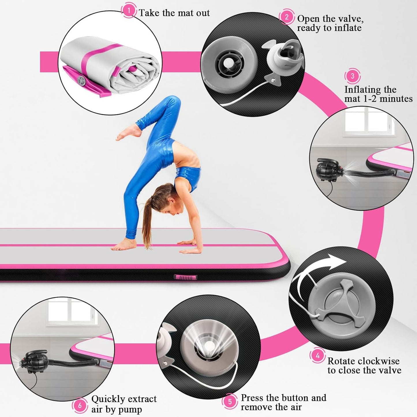 Estgora Gymnastics Mat For Tumbling 6.6ft Tumble Track 4 Inch Thick Inflatable Gymnastic Training Equipment For kids At Home Gym Cheerleading with Electric Pump