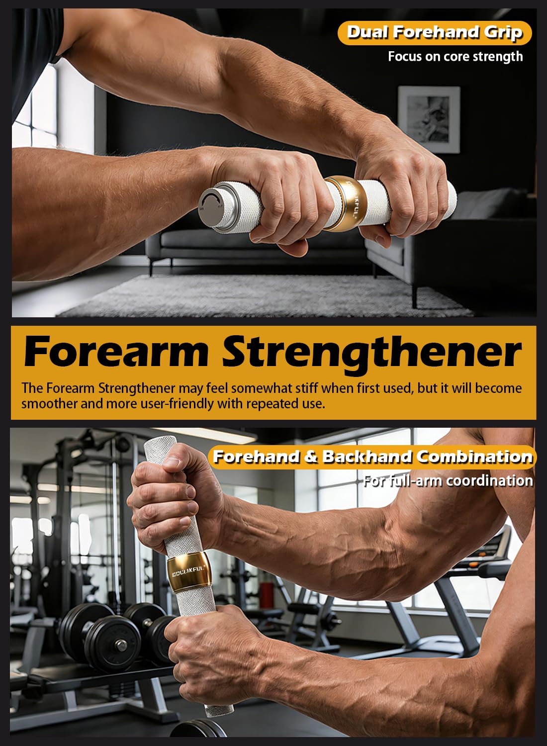 GOULIKFUL Grip Strength Trainer, Aluminum Alloy Forearm Strengthener Wrist Trainer with Adjustable Resistance Knob, Forearm Exerciser for Home Gym Sports Man Women Wrist Arm Builder