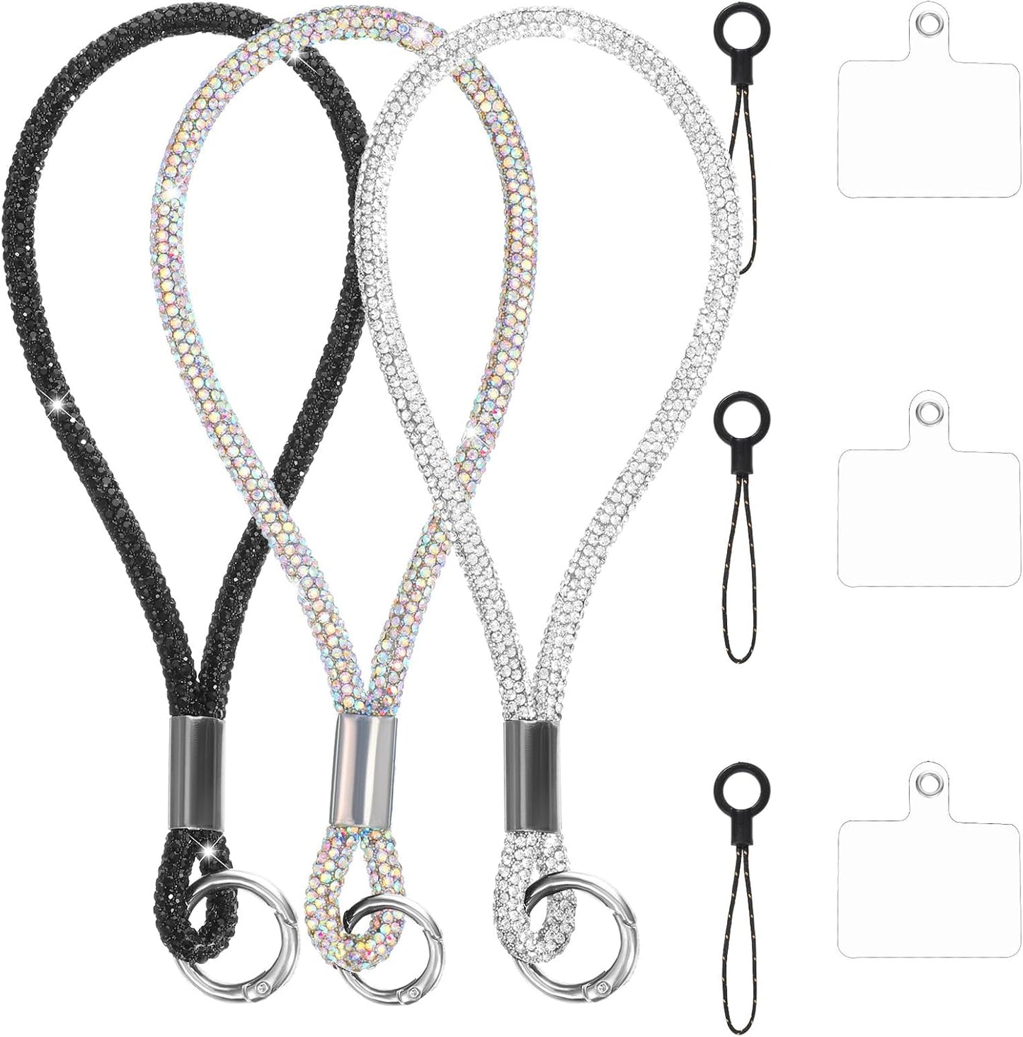 Alrhso 3 7.48 Pcs Bling Rhinestone Phone Wrist Strap Full Diamond Pendant Wrist Strap Bling Keychain Wristlet Lanyard