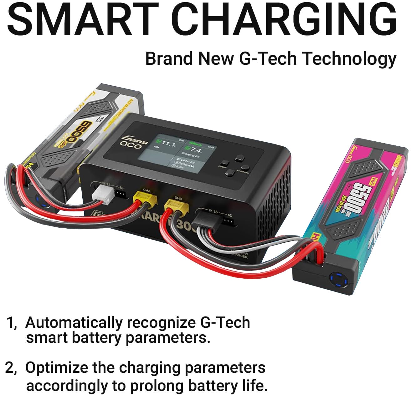 Alaohu IMARS D300 Lipo Battery Charger, Gens Ace Smart Balance Charger Dual Channel AC 300W / DC 700W (350W*2) 16A for RC LiPo Li-Ion LiHV Life Battery Charging (Black)