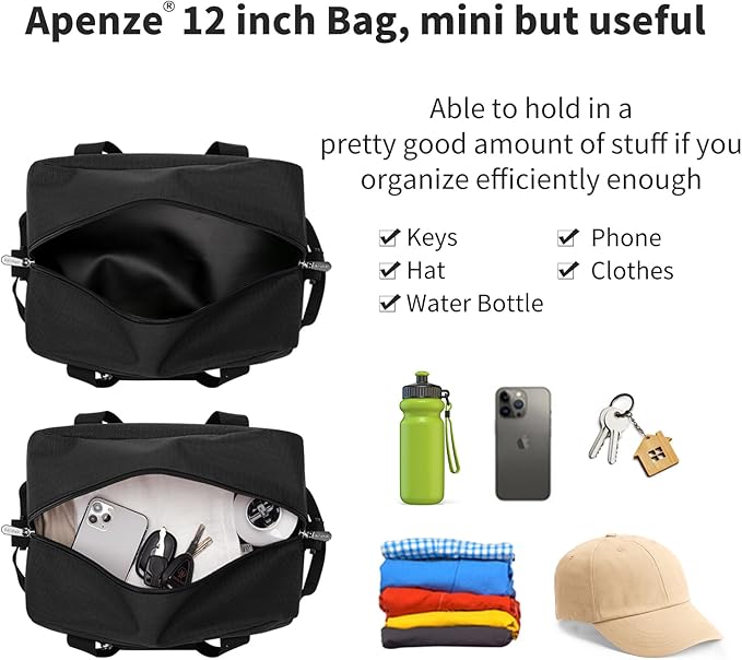 Small Gym Bag Carry On Bag - 12 in Mini Duffle Bag Lightweight for Overnight Travel（Black）
