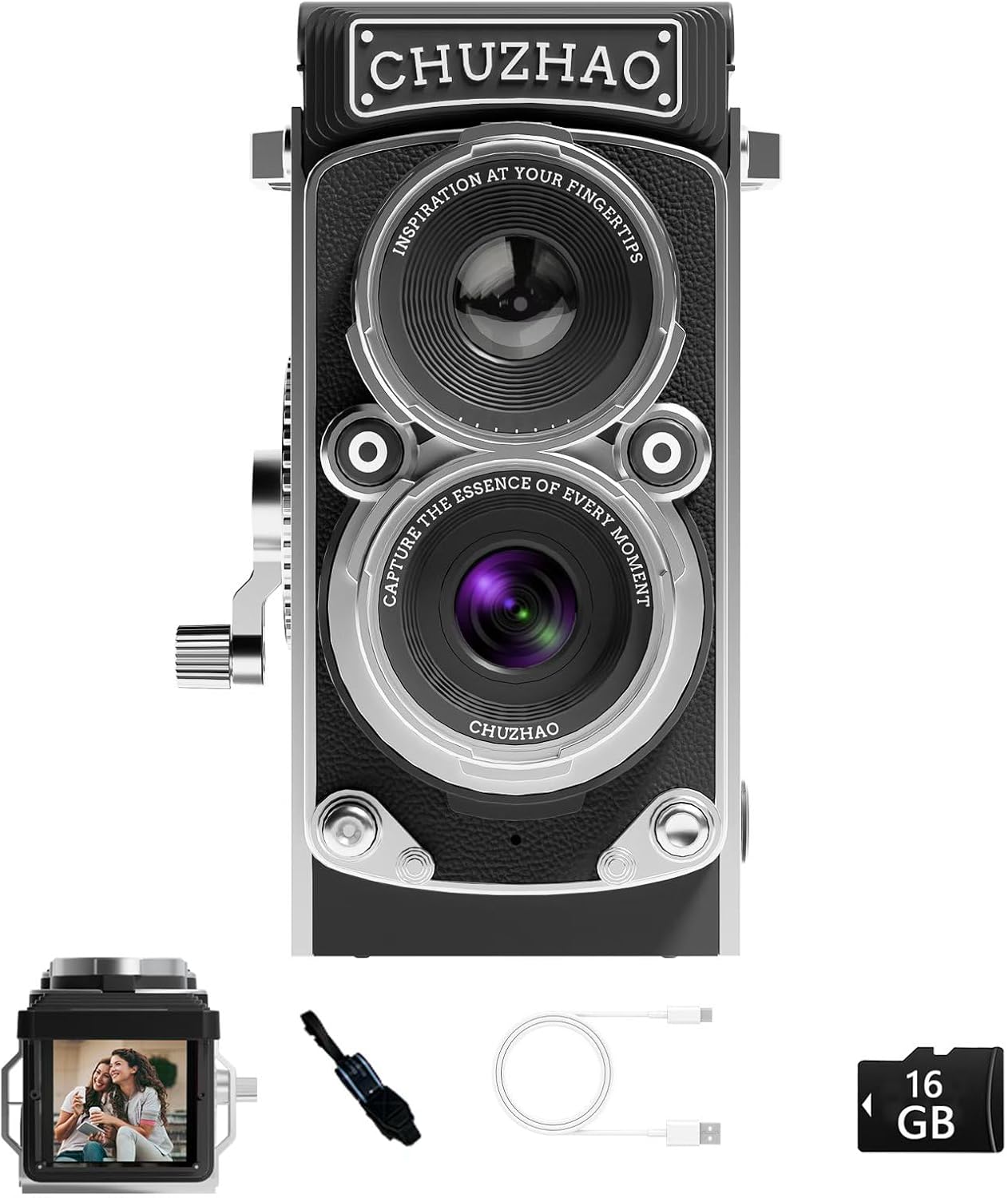 JOYTRIP 1080P 12MP 16 CHUZHAO Vintage Mini Digital Camera, Portable TLR Style Retro Point and Shoot Compact Small