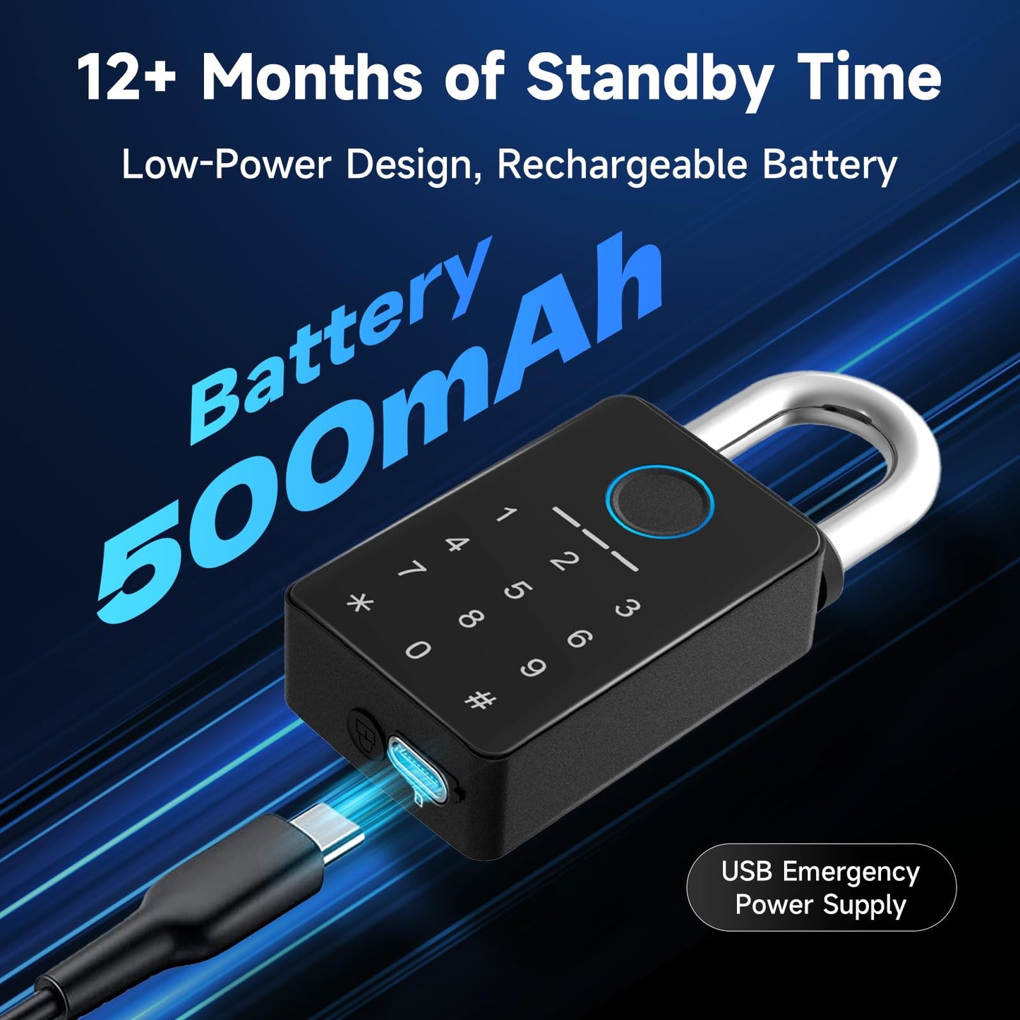 Aurosmart Heavy Duty Fingerprint Padlock with Key, Smart Gate Lock with Keypad, Keyless Entry Digital Combination Lock for Outdoor Fence, Gate, Shed, Storage Unit, Pool, Locker, Tuya App