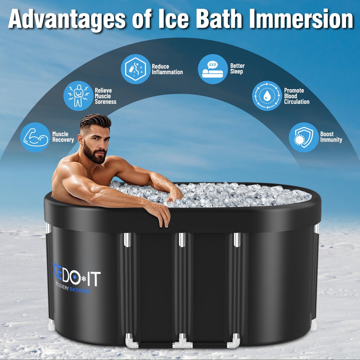 Tomaje Upgrade 129 Gal XL Large Oval Ice Bath Tub for Athletes, Collapsible Cold Plunge Tub-Multiple Layered for Post-Exercise Recovery, Portable Bathtub for Home, Gyms, Indoor, Outdoor use
