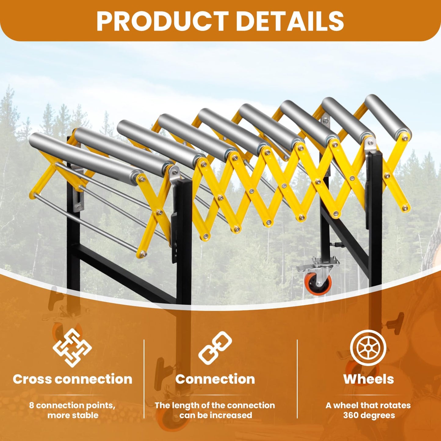 Connectable Conveyor Roller Stand - 660LBS Capacity, Adjustable Roller Conveyor, Built-in Hooks for Expandable Splicing (47-100in)