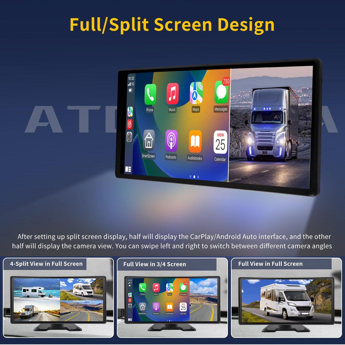 Semi Truck Camera System with Apple Carplay & Andriod Auto,Dash Cam for Semi Truck with 4-Channel 1080P RV Camera System,10.36" IPS Touchscreen, 360° All-Round Recording, 24H Parking Monitoring