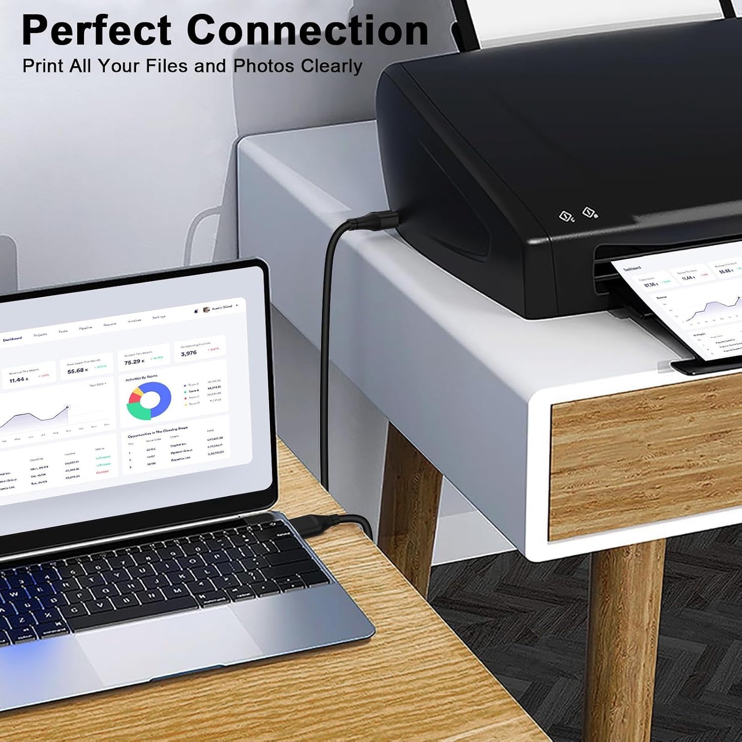 REPIND 10 2.0 USB Printer Cable Feet USB A to B Printer Cable USB B Cable High Speed Scanner Printer Cord for HP