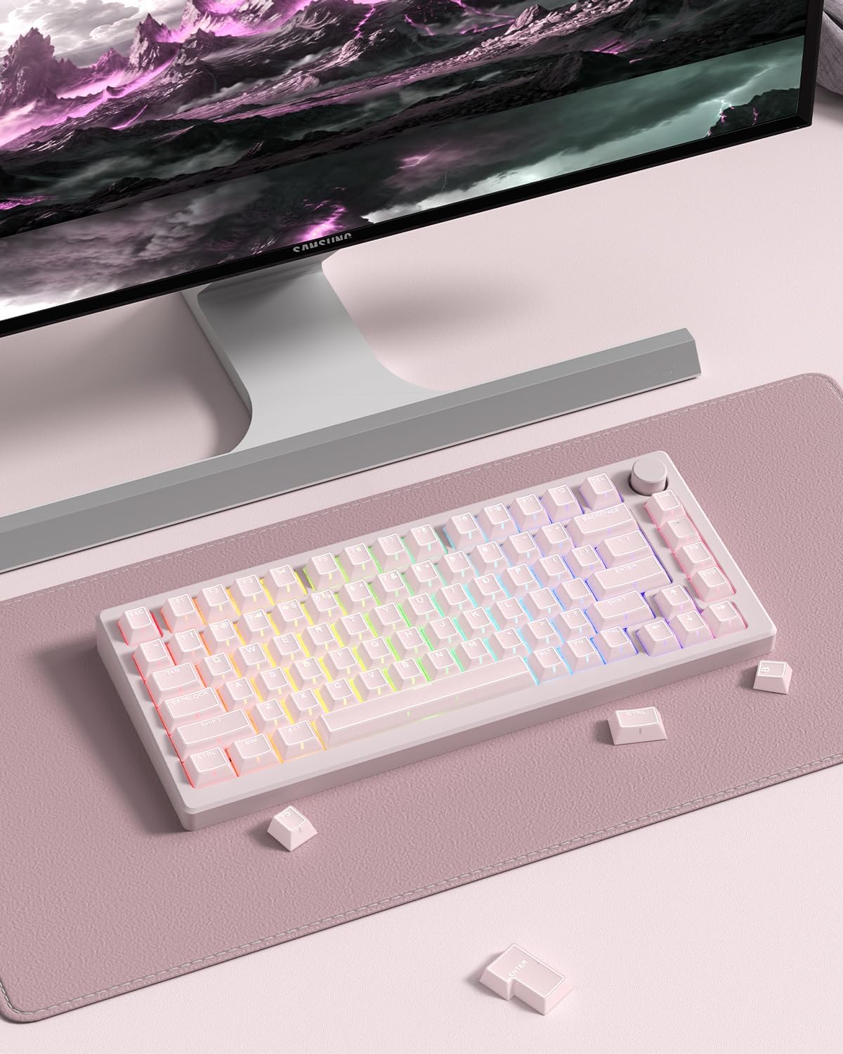 Klymra 142Key Set, 142 60% 65% 75% 87 104 108 Pink Jade keycap, Translucent Double Shot Keys Cherry Profile for Layout