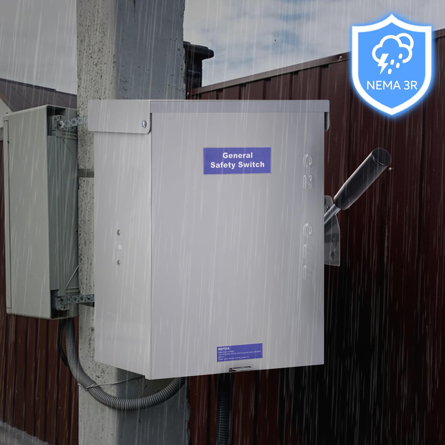 100 Amp Disconnect Switch Box, 120/240V 3 Pole Heavy Duty Safety Switch with Ground, Multi-Safety Protection Design, Non-Fusible, Galvanized Steel Enclosure, NEMA 3R Standards for Indoor and Outdoor
