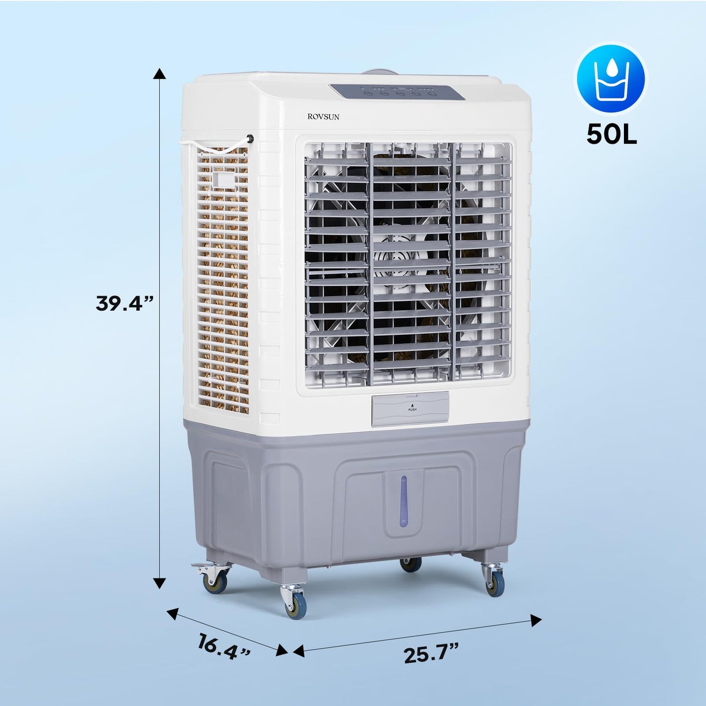 ROVSUN 13.2Gallon Evaporative Air Cooler, 4100CFM Portable Swamp Cooler with Remote Control, Oscillation, 3 Speeds, 7.5H Timer & 50L Water Tank, 3-IN-1 Cooling Fan for Home Office Garage Outdoor