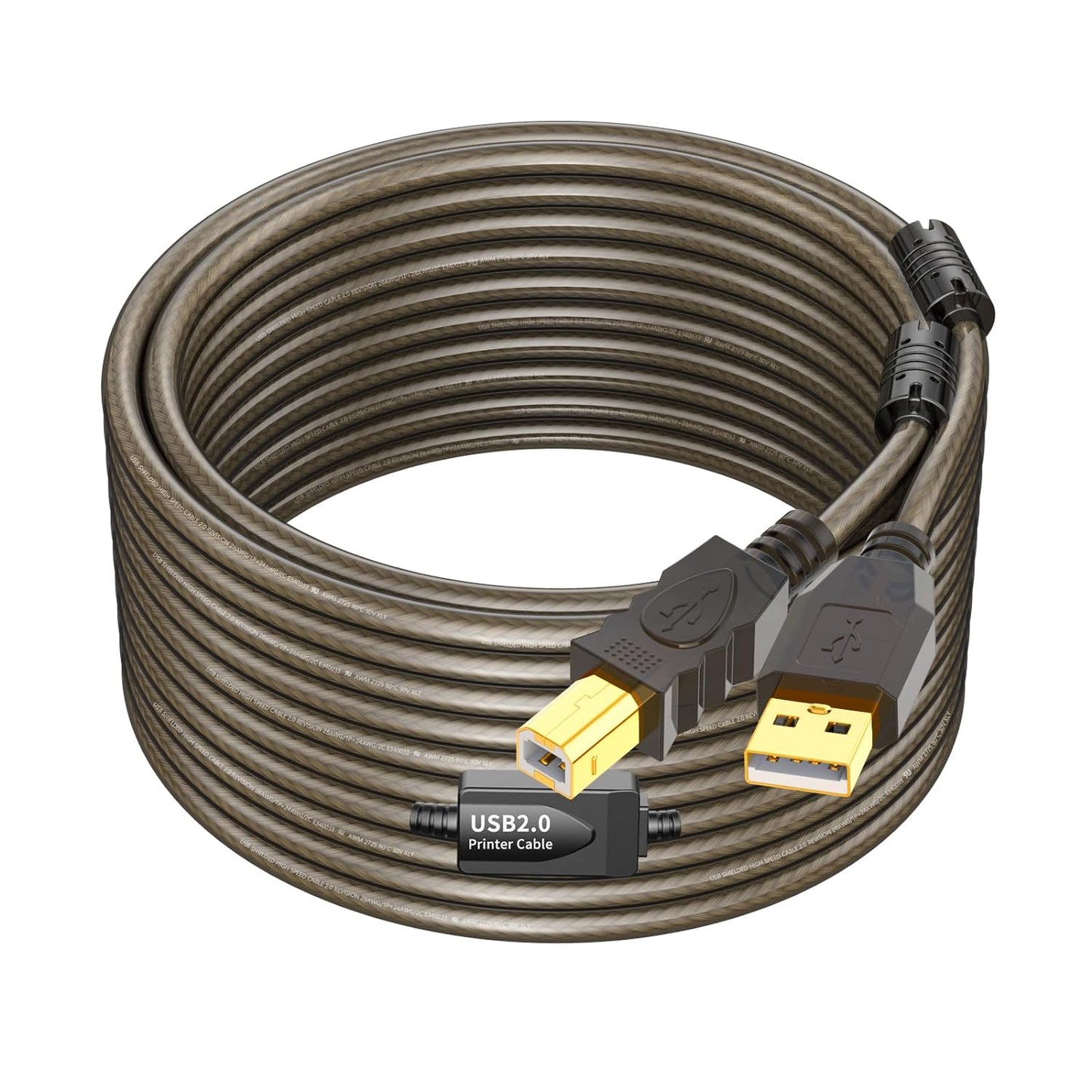 2.0 50ft USB Printer Cable - High Speed Active A to B Cord for Printers, Scanners, Fax Machines