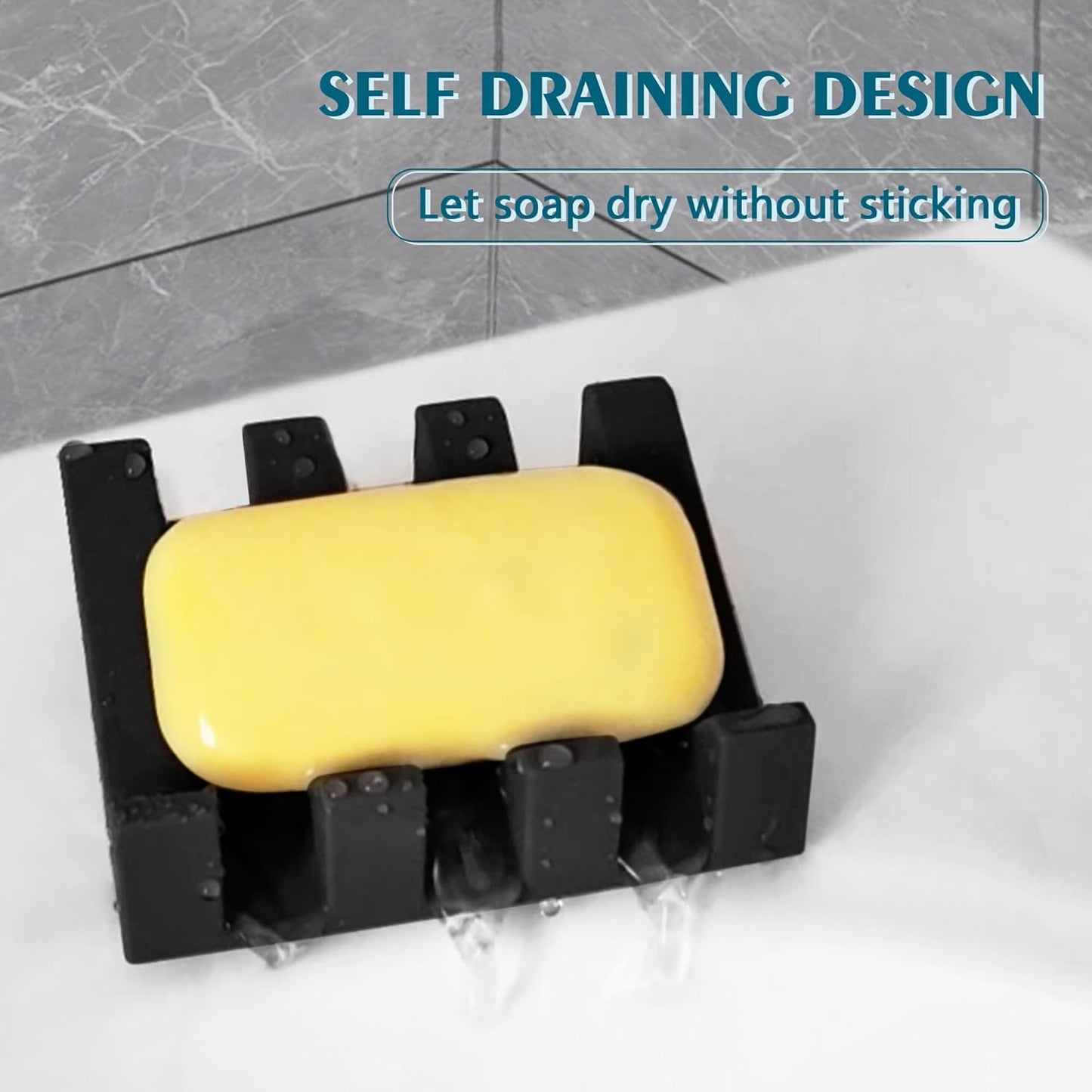 Skiennix Soap Dish Holder - Self-Draining Silicone Design with Suction Cup | Keeps Soap Dry (Black, 1 Pack)