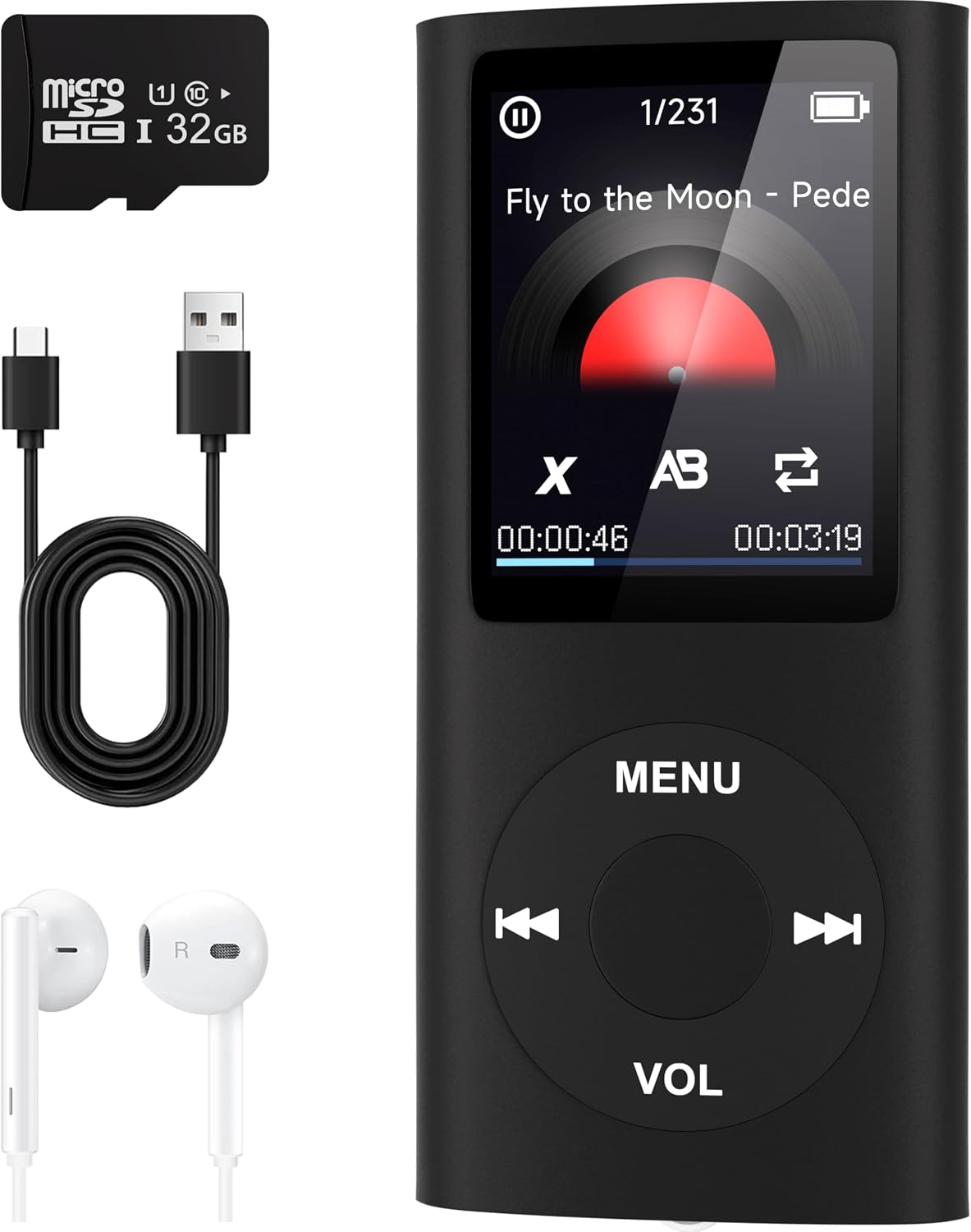 wanbbaoaa MP3 5.2,Portable 32GB Player with Bluetooth Music Player with Memory Card, Stereo Earphone, Voice