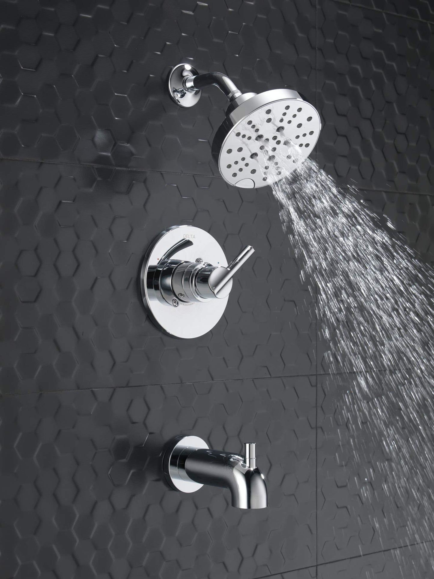 Delta Nicoli 14 Series H2Okinetic Bathtub and Shower Faucet Set, Chrome Shower Head and Handle Set, Valve Trim Kit, Chrome 144749 (Valve Included)