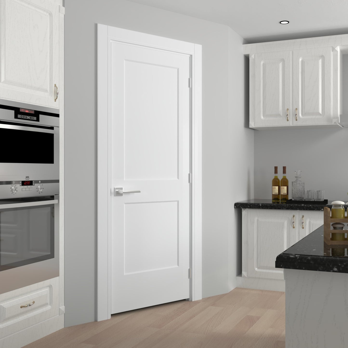 JUBEST 28"x80" Left-Hand Prehung Interior Door with Knock Down Jamb Kit & Satin Nickel Hinges, 2-Panel White Primed Hollow Core Molded Door Slab with Bore & Hinge Cutout, Durable & Sturdy, No Handle