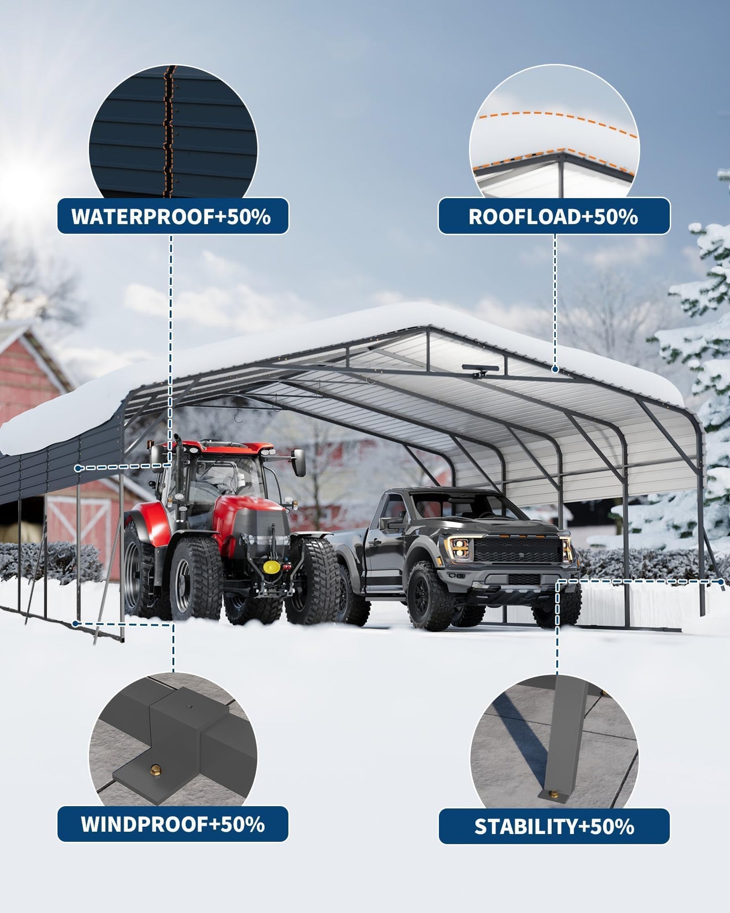Garvee 20x25ft Heavy Duty Metal Carport, 2-Car Carport Kit with Solar Lights, 500 Sq. Ft. RV Boat Trailer Steel Garage Shelter
