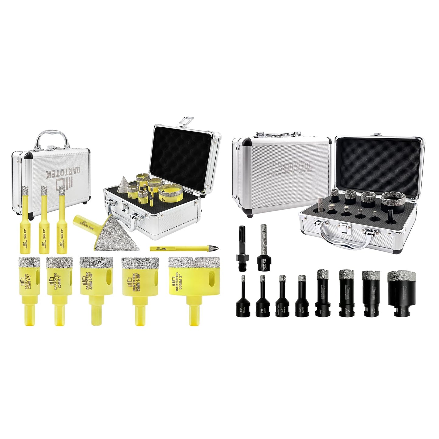 Diamond Core Drill Bits Set 10PCS - DARTOTEK Tile Hole Saw Kit (6/6/6/20/25/32/35/50mm/1 3/8"/6mm for Porcelain, Ceramic Tile, Granite, Marble, Masonry