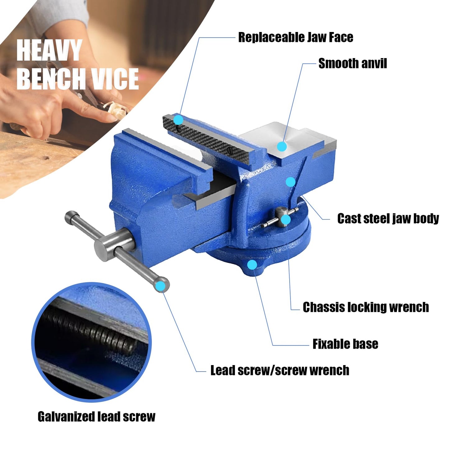Bench Vise Heavy Duty, Table 6" Vise - Locking Base Clamp Cast Steel 360° Swivel Vice with Anvil, Table Clamp Pipe Lock Pliers Base Desktop for Woodworking Cutting Conduit Drilling, Sanding