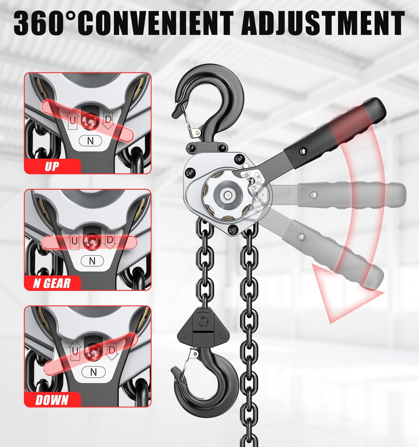 HUGOASIS Mini Lever Hoist 1-1/2 TON 3300 LBS Capacity 10FT Lift, Portable Aluminum Ratchet Chain Hoist with G80 Alloy Steel Chain, Dual Brake Hand Chain Puller for Lifting & Pulling,Silver