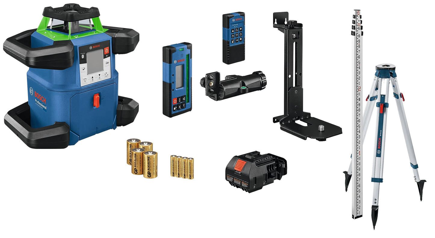 BOSCH GRL4000-90CHVK-S REVOLVE 18V Connected Green-Beam Self-Leveling Horizontal/Vertical Rotary Laser Kit, Includes Tripod, Grade Rod, Receiver, Battery Adapter, Carrying Case, & Accessories