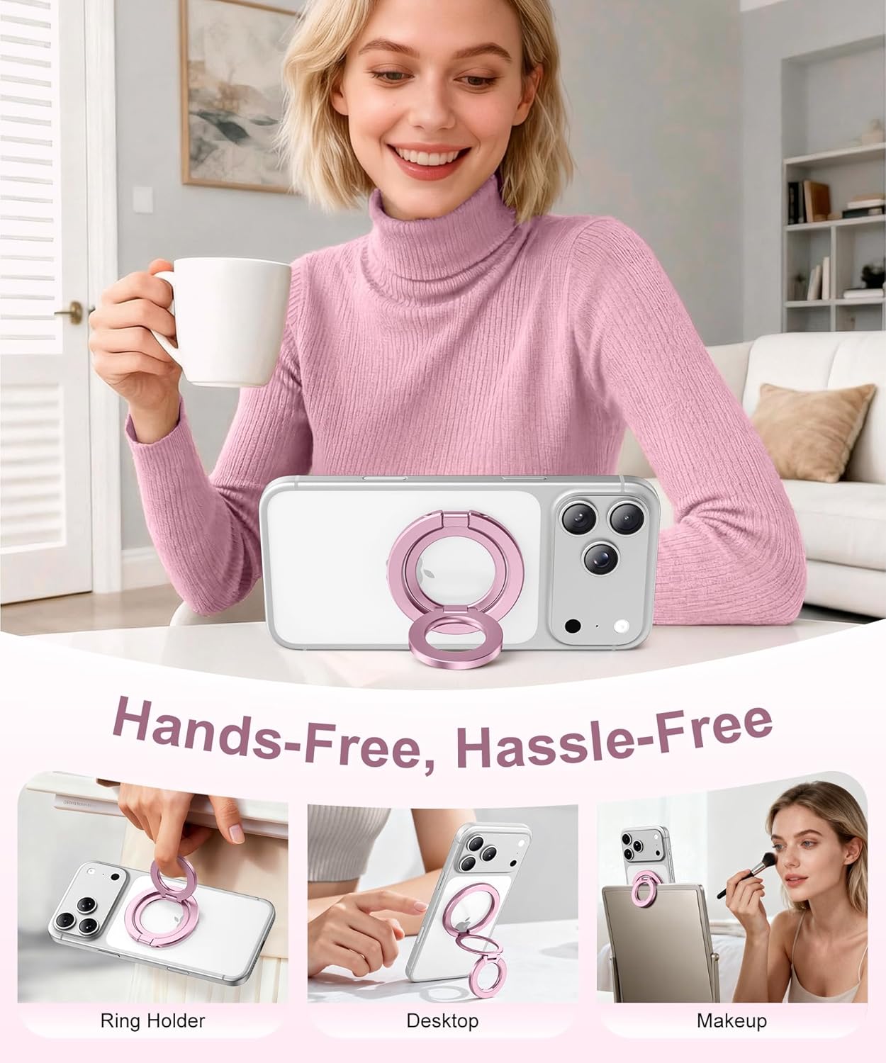 CAPRARO 360 17/16/15/14/16 Magnetic Phone Ring Holder for MagSafe, Dual-Side Magnetics, Rotation Gym Phone Stand Grip