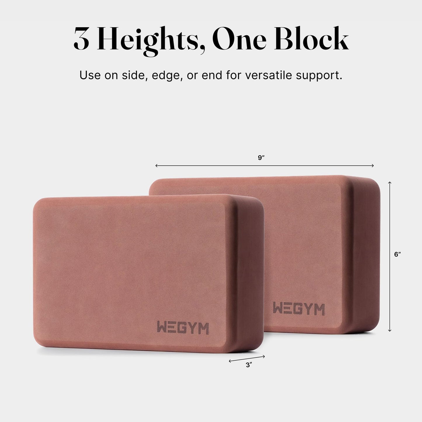 WeGym Yoga Blocks, Pilates Training with Anti Slip Grip, Sturdy Sides, Lightweight Portable EVA Foam, 3 Height Options, Stackable Support (EVA Rose Set)