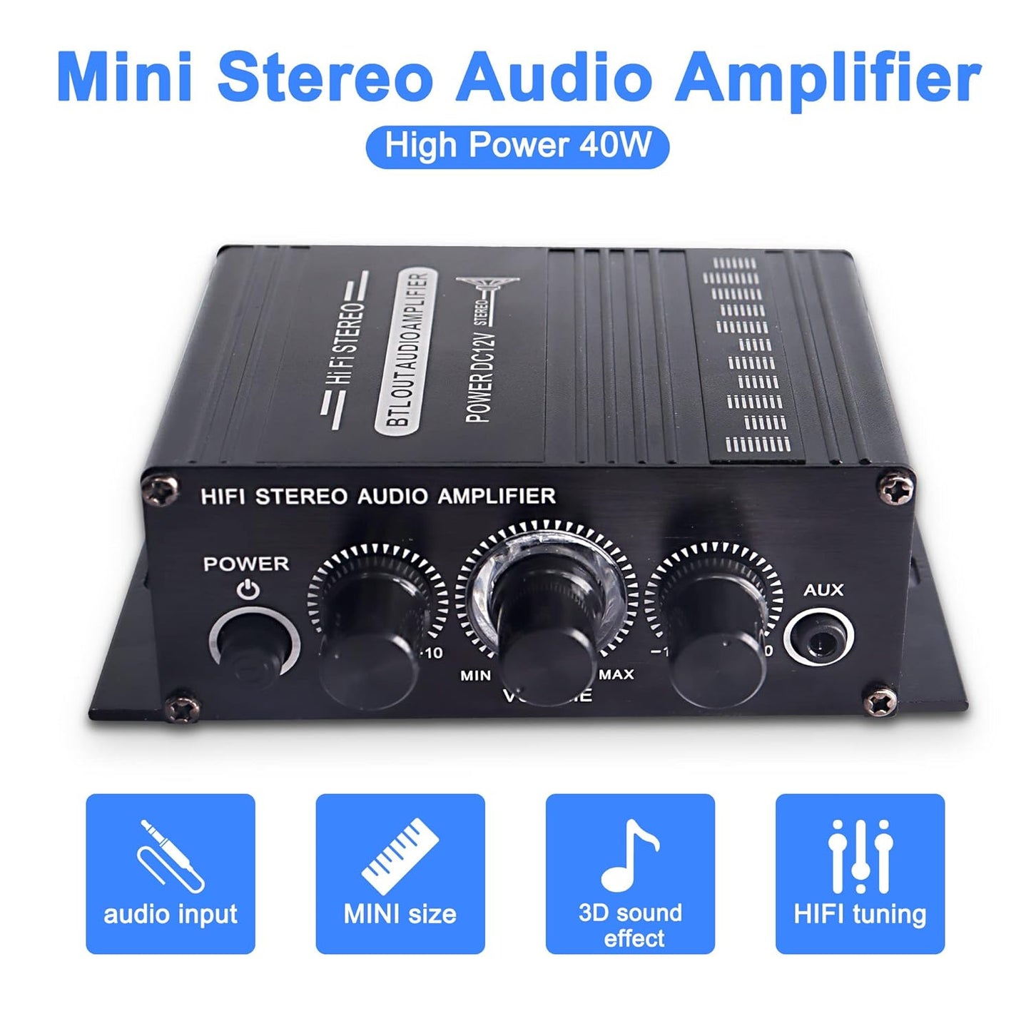 12V 2 MP3 XMSJSIY HiFi Stereo Audio Amplifier for Car Channel HiFi Bass Audio Subwoofer Amp for Cars CD DVD Player
