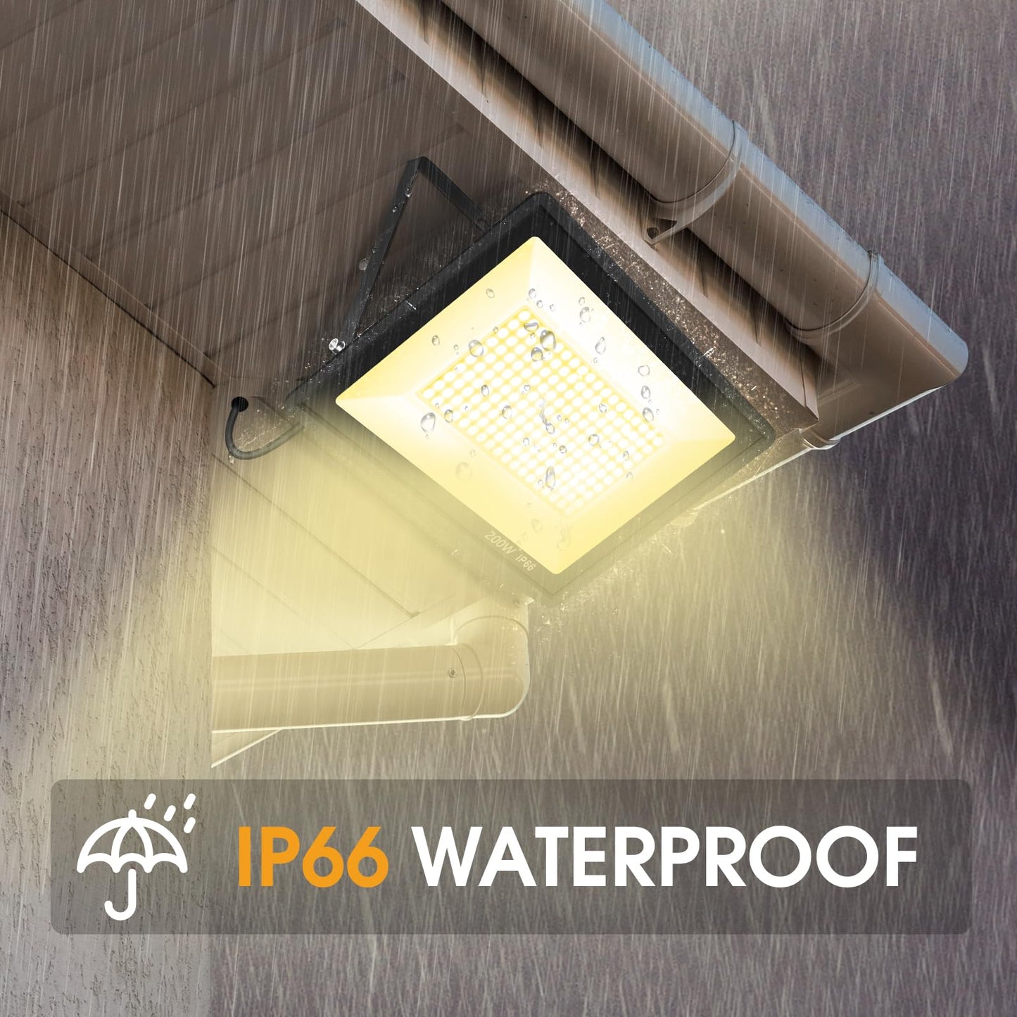 YANYCN 2 Pack 200W Warm White Led Flood Lights Outdoor,3000K Super Bright 15500LM Security Lights with Plug,Exterior IP66 Waterproof FloodLight for Basketball Court, Yard, Garden, Playground