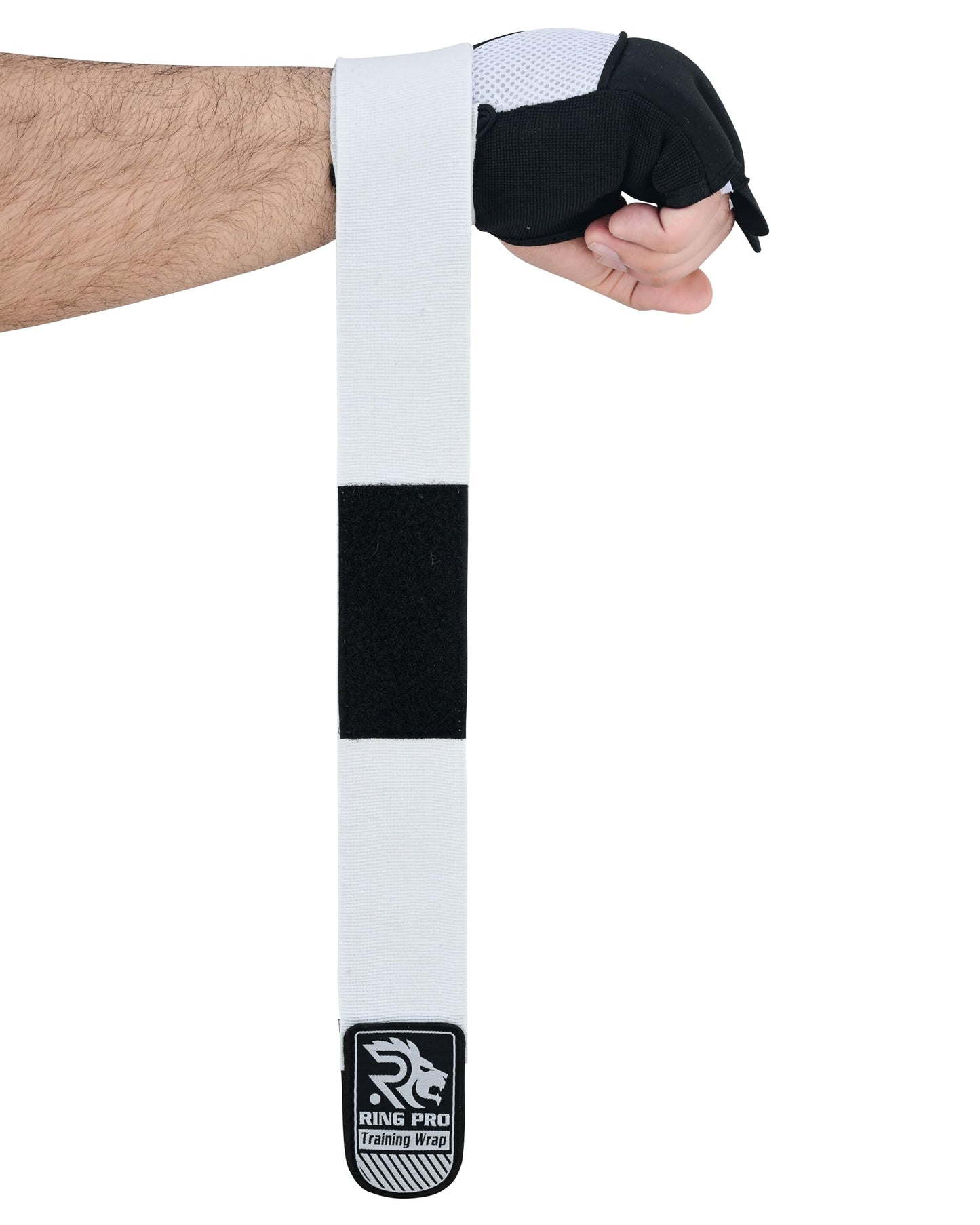 RING PRO Boxing Gel Hand Wraps Quick Inner Gloves with Wrist Support, Woven Elastic Training Wraps for Boxing, MMA, Muay Thai & Kickboxing, Men & Women (Black/White, X-Large)