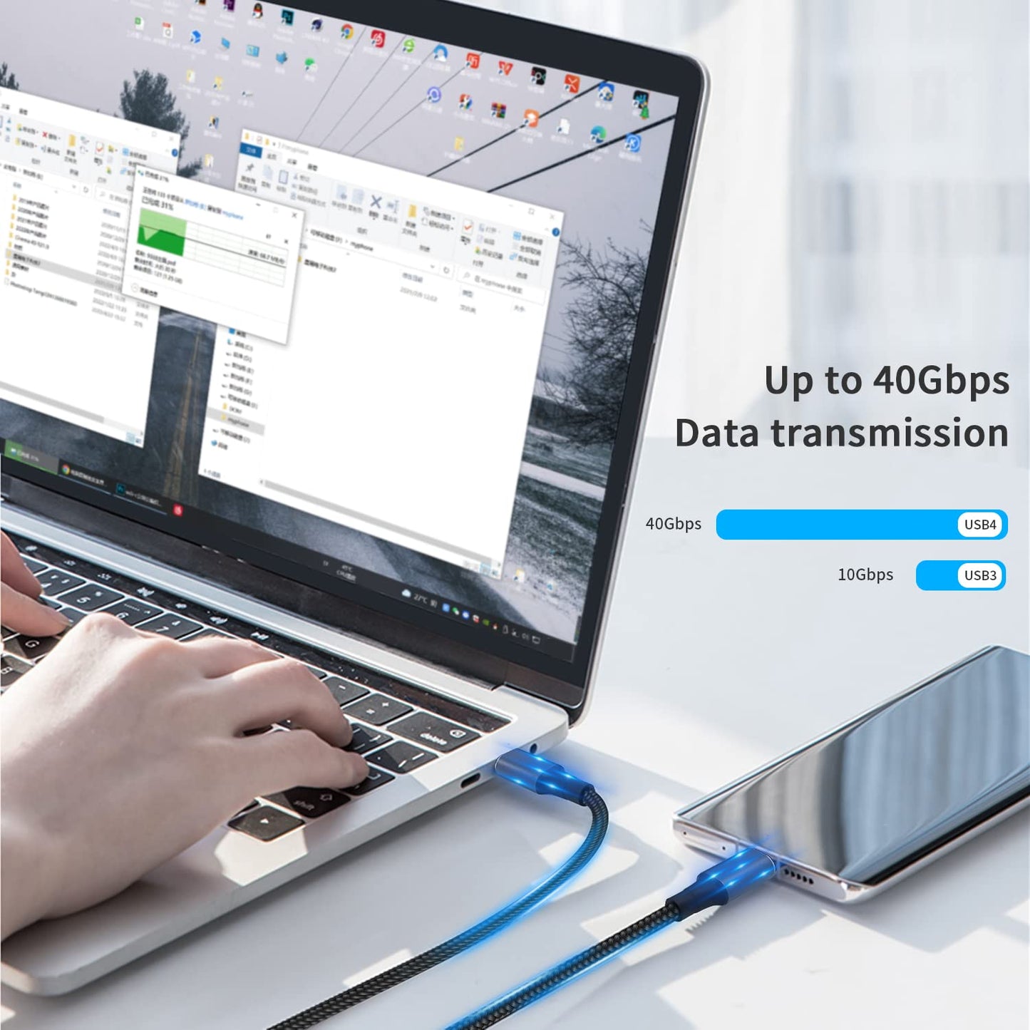 40Gbps 1.6FT/50cm, 100W 8K@60Hz 15, Duttek Short USB C to USB C Cable, Supports PD, Video, Nylon Braided, for iPhone