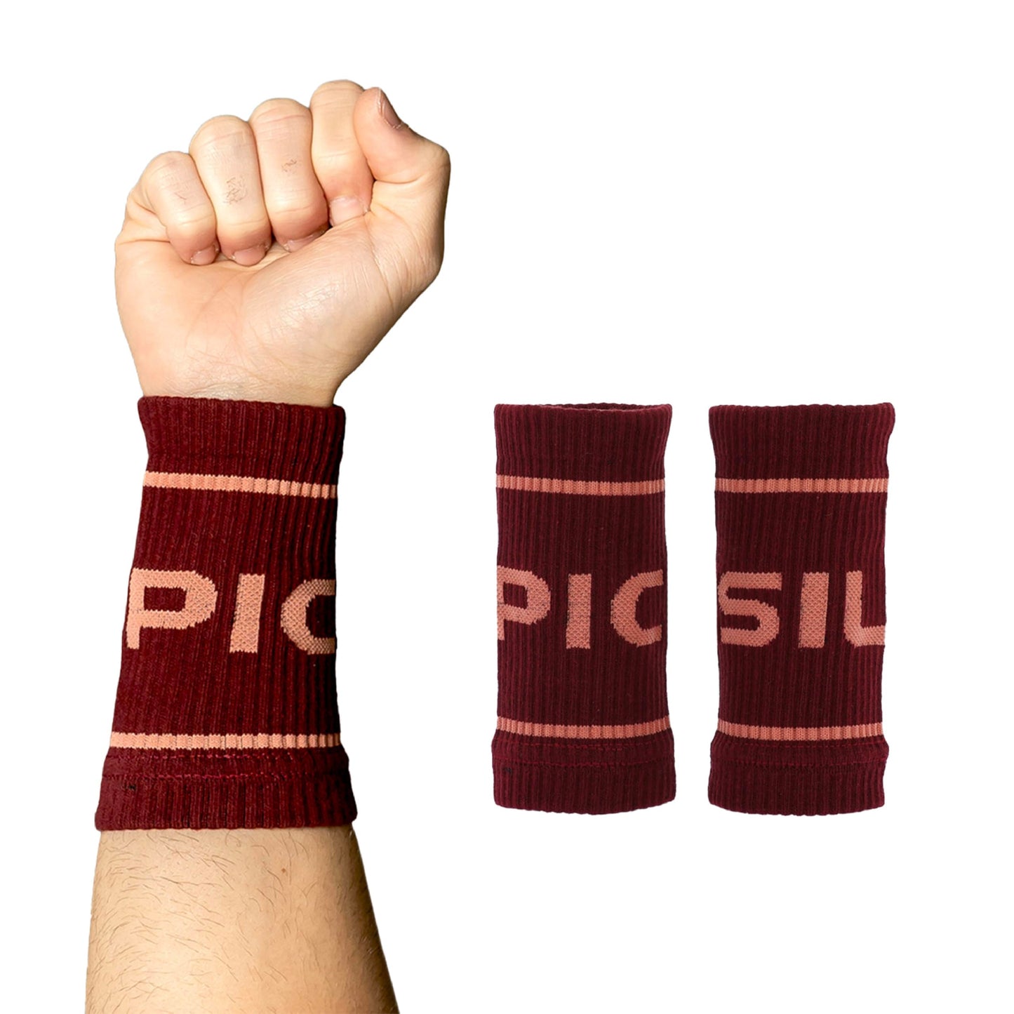 PICSIL - Cotton Sports Wristbands | Absorbent and Breathable | Ideal for Gym, Cross Training, Running and Tennis | Use with Grips | Unisex Design | Burgundy