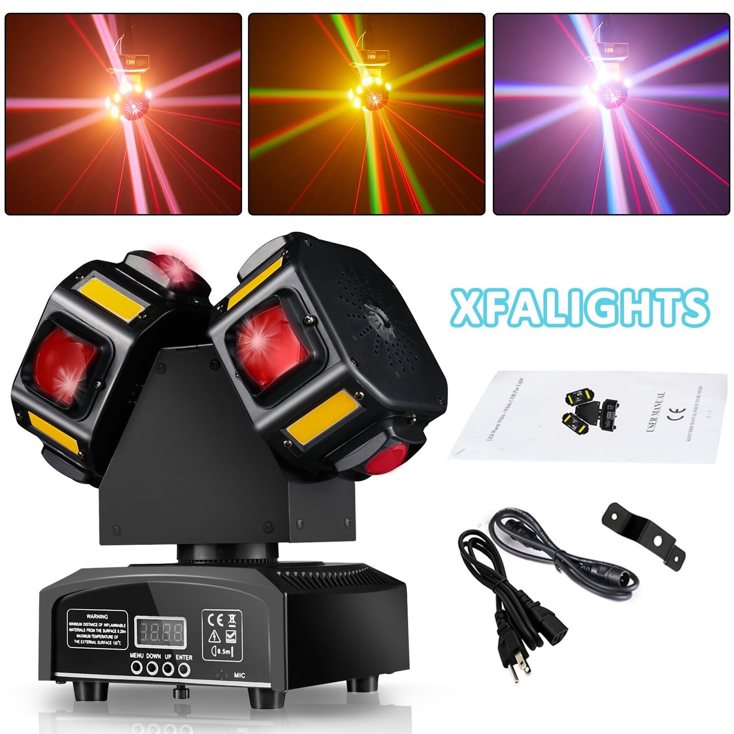 LED Moving Head Dj Lights 8 LEDs DJ Lighting RGB Beam Rotating Stage Lights Strobe & Star Effect with Sound Activated DMX 512 for Party Concert Festival Show