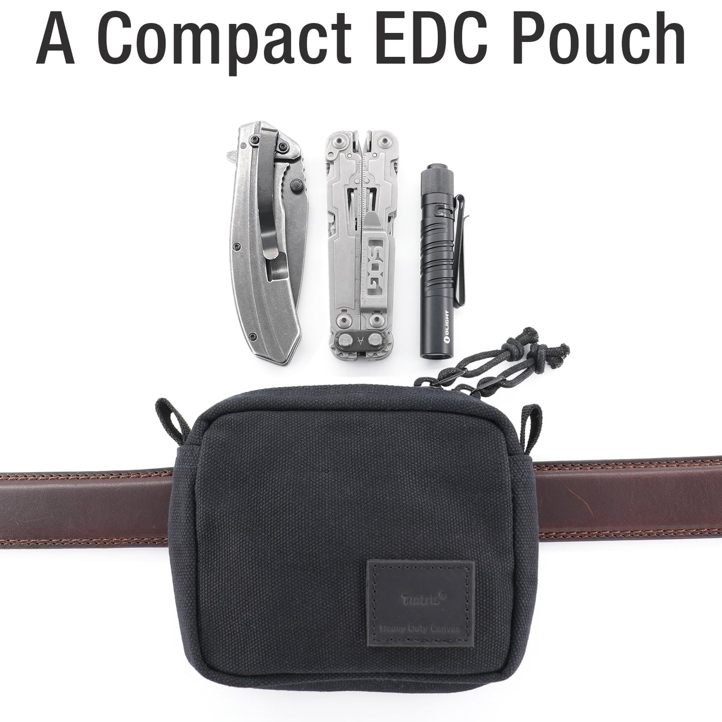 Tintris Belt Pouch for Men Women YKK Zippers, EDC Belt Pouch Bag Waist Pack for Hiking, Traveling, Outdoors, Water Resistant, Tough Waxed Canvas, Black, Size Small